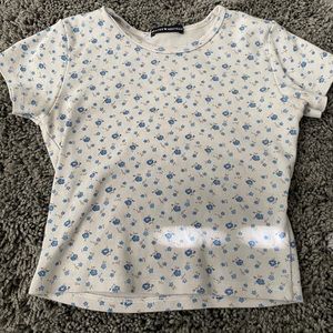 Brandy melville white and blue floral baby tshirt